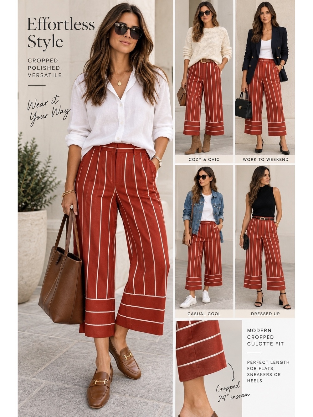 Dynamite Rust Pinstripe Culotte Pants Cropped Ankle Trousers S